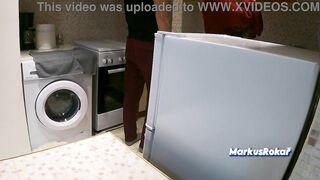 Stepmom in Kitchen Told NO Sex! - Allows Stepson Solely Wanking & Spunk flow on her Obese Booty