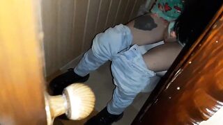 I heard groans from the biffy and spied on my stepsister