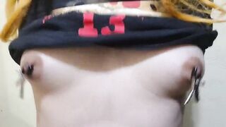 Cute Tgirl Beauty Lactating her Boobs after Punishing her Nipps with Vibrator, Clamps and Vacuum Milking Machine