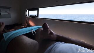 Sea adventure! A gentle pervert jerks off in the cabin during the time that his wife bangs the yacht captain