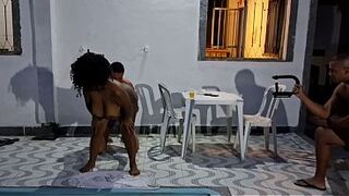 That guy ate the cuckold's wife in the pool.