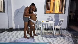 That guy ate the cuckold's wife in the pool.