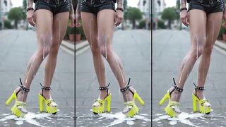 Sexy angels in ultra high Plateaus on the concrete in public. Heels full of cum. Hawt Legs in skyhigh shoes