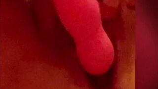 Trying to fit pink hard sex toy in my constricted soaked nice-looking twat