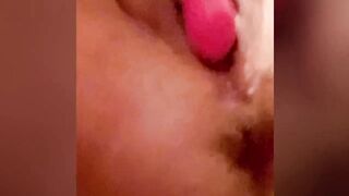 Trying to fit pink hard sex toy in my constricted soaked nice-looking twat