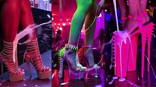 Dancing sweethearts mustns of cream on their legs, feet, shoes and high-heels