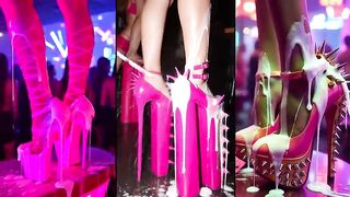 Dancing sweethearts mustns of cream on their legs, feet, shoes and high-heels