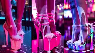 Dancing sweethearts mustns of cream on their legs, feet, shoes and high-heels