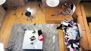 Sexy wife invites her other housewife ally to tease her spouse meanwhile this babe paints a picture