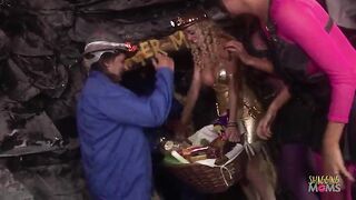 Drenched in sweat the miners have spent their final bits of energy on working. To give 'em a boost the milfs undress and lure 'em in to have enchanting gangbang where their balls will be fully emptied.