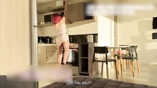 Cleaning lady cleans me with a sex-toy - Public