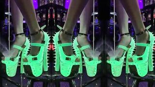 Sexy Beauties stands in High-Heels on a counter in a nightclub. Lots of cum on legs and schoes. Lengthy Legs
