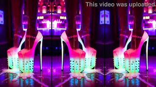 Sexy Beauties stands in High-Heels on a counter in a nightclub. Lots of cum on legs and schoes. Lengthy Legs