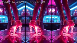 Sexy Beauties stands in High-Heels on a counter in a nightclub. Lots of cum on legs and schoes. Lengthy Legs