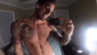 Masturbation in front of the mirror POV, foot fetish, Chris Diamond with a large jizz flow on my abs.