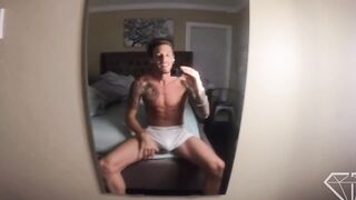 Masturbation in front of the mirror POV, foot fetish, Chris Diamond with a large jizz flow on my abs.