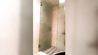 I take a sexy shower playing with my hard ramrod for a fan