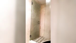 I take a sexy shower playing with my hard ramrod for a fan