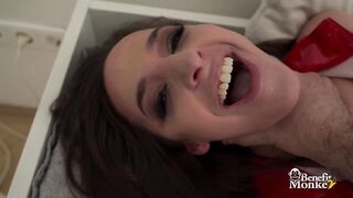 BENEFIT MONKEY: Amirah Adara in a red latex costume gets an astounding twat licking from Melody Marks