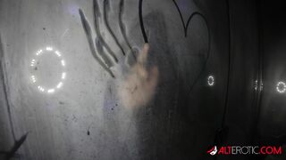 Tattooed golden-haired Adalind Gray screws a toy in the shower