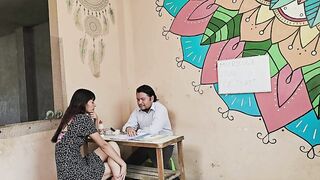 Older wench goes to school and the principal ends up failing her