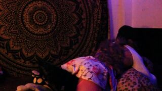 Sexy femboy looks to please herself with her jumping pillows