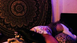 Sexy femboy looks to please herself with her jumping pillows
