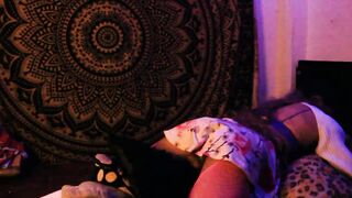 Sexy femboy looks to please herself with her jumping pillows