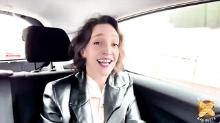 Lena, a pretty tattooed brunette hair, swallows ramrod