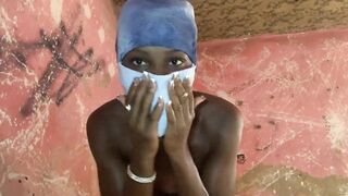 Sexy Black Sweetheart Caressing her Titties Dancing and Twerking Front and Back View