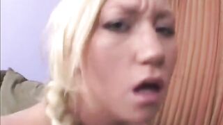 Slender Golden-haired Teen Rides Biggest Dong Until a Facial