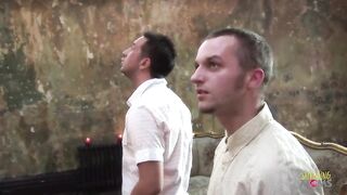 Walking throughout the abandoned abode the ghost hunters keep hearing voices. In the last room, they discover 2 milfs who swiftly tempt 'em. A foursome ensues with loads of anal and DP.