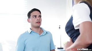 Stepmom Aderes Quin doesnt crave the bf to cum inside her stepdaughter.Instead this babe lets him screw her bushy snatch then lick it after getting creampied.