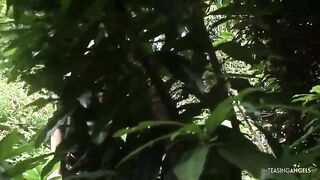 Whenever a man in a dress appears, the golden-haired mother i'd like to fuck gets excited. This time that babe's in a foursome. 2 boys are destroying her holes during outdoor DP. The other golden-haired too screws well.