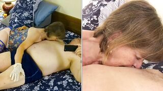 Gilf aged gives oral until this guy cums and fills up her throat