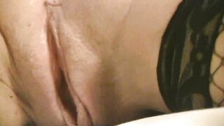 Swemature in fishnet nylons cunt and anal worship with close-ups cum squirt in throat, swallowing.