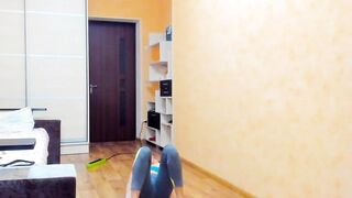 Gymnastics in sportwear and exposed, breasts sucking, exposed walking
