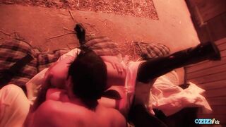 Outside the stables the brunette hair mother i'd like to fuck gets her fake breasts caressed whilst in doggystyle