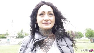 GERMAN SCOUT - 1st Anal Sex for Large Boobs Tattoo Model Mia Roux at Pickup Casting