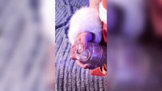 Christmas Trans Cutie Jerks and Cums Using a Fleshlight Quickshot