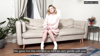 A real stud deflowers Lily on the sofa