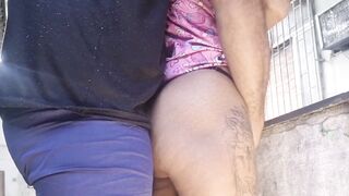 Stepfather and stepdaughter having sex in the backyard
