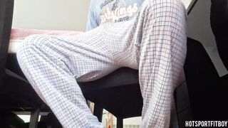 HOTSPORTFITBOY Large Weenie Striptease: Hawt Pajama Disrobe to Chair Jerk Off Spunk fountain