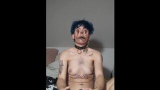Trans chap with a clown makeup masturbates