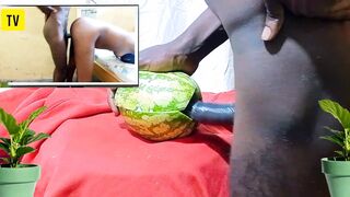 Teen Screwing watermelon whilst watching porn episode of Dicksex and Givensex banging jointly untill I got CUM, so soaked and sexy twat!