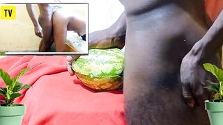 Teen Screwing watermelon whilst watching porn episode of Dicksex and Givensex banging jointly untill I got CUM, so soaked and sexy twat!