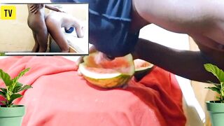 Teen Screwing watermelon whilst watching porn episode of Dicksex and Givensex banging jointly untill I got CUM, so soaked and sexy twat!