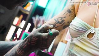Italian TATTOO customer sucks and bangs whilst getting ink done!