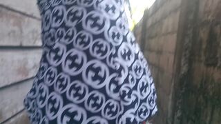 BLACK CUTIE PEE BESIDE NEIGHBOR'S ABODE WIFE CHEATING SPOUSE PEEP