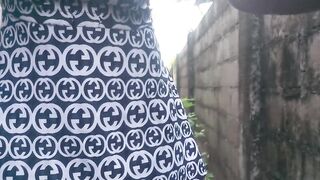 BLACK CUTIE PEE BESIDE NEIGHBOR'S ABODE WIFE CHEATING SPOUSE PEEP